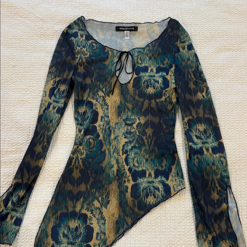 Urban Outfitters Teal and Gold Patterned Blouse